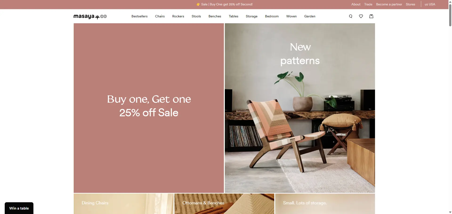 Sustainable furniture brand - masaya co website