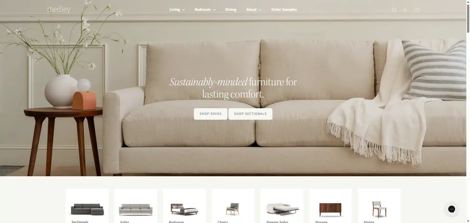 Sustainable furniture brand - medley website