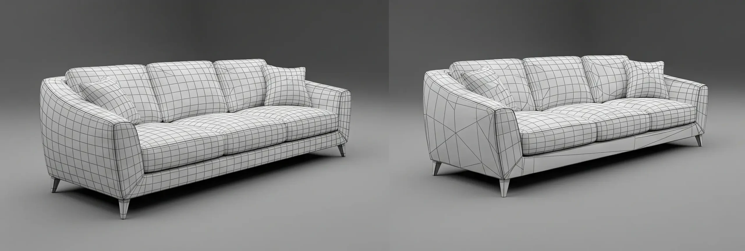 image of 1 furniture in high poly and 1 furniture in low poly