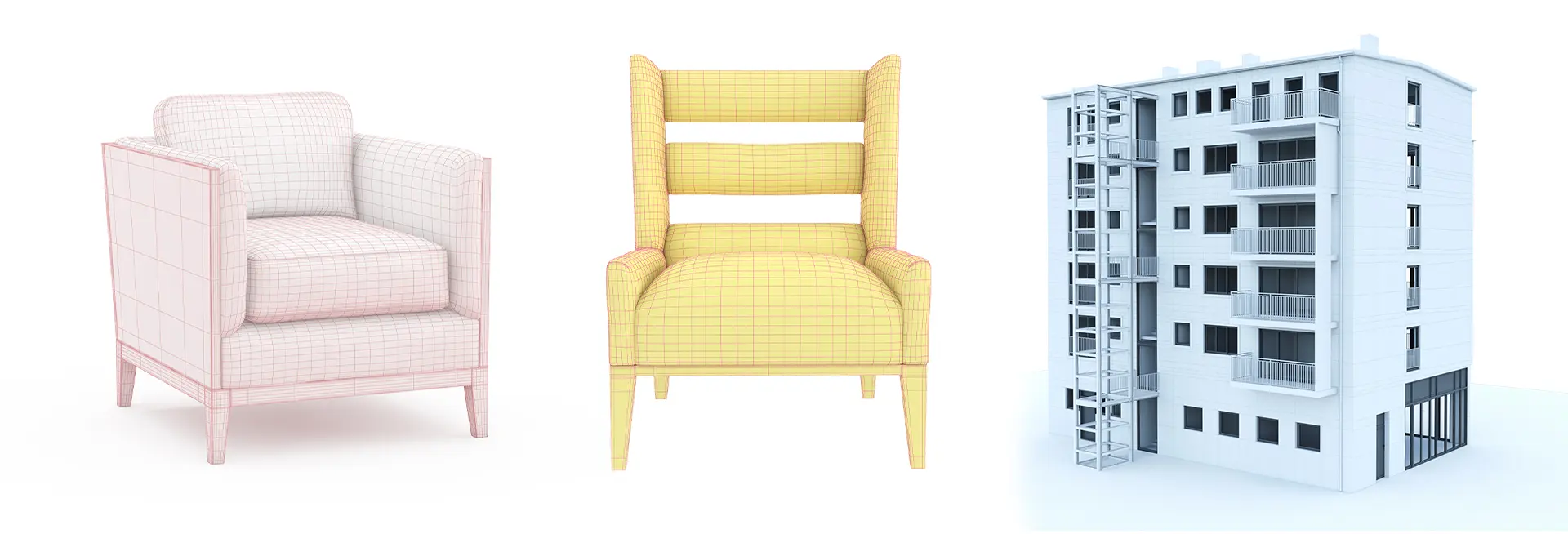 3 different 3d models images that shows 3d modeling definition
