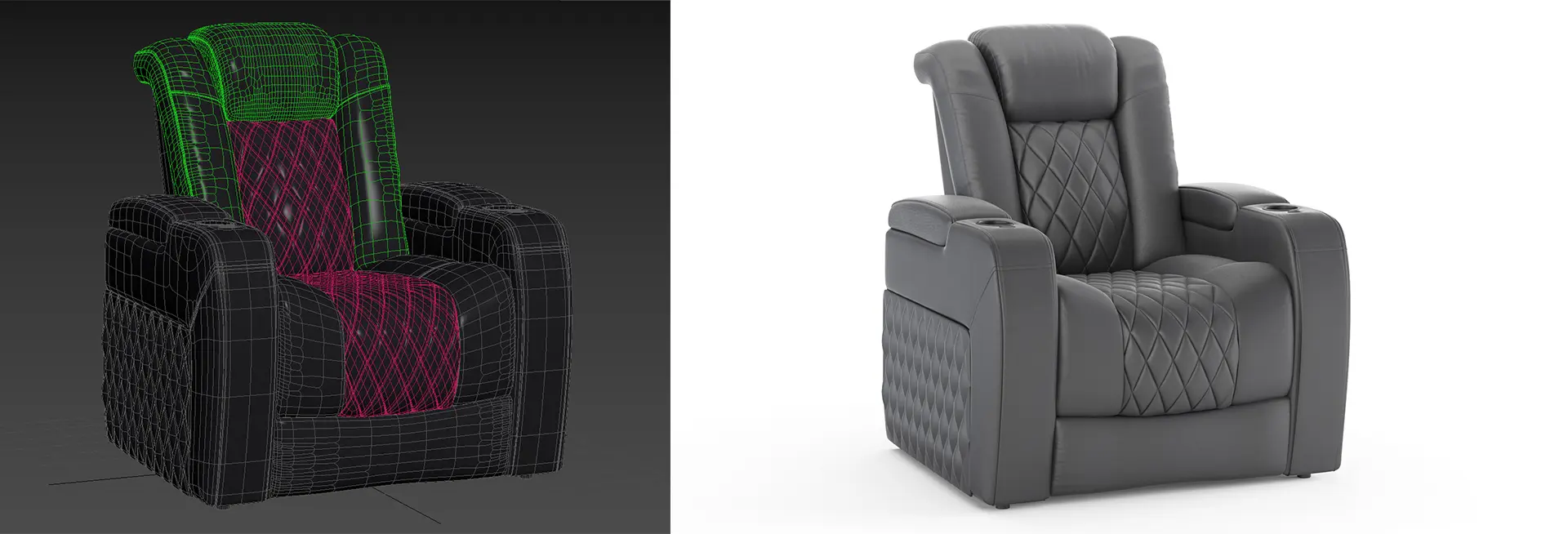 A side by side comparison of 3d modeling and 3d rendering