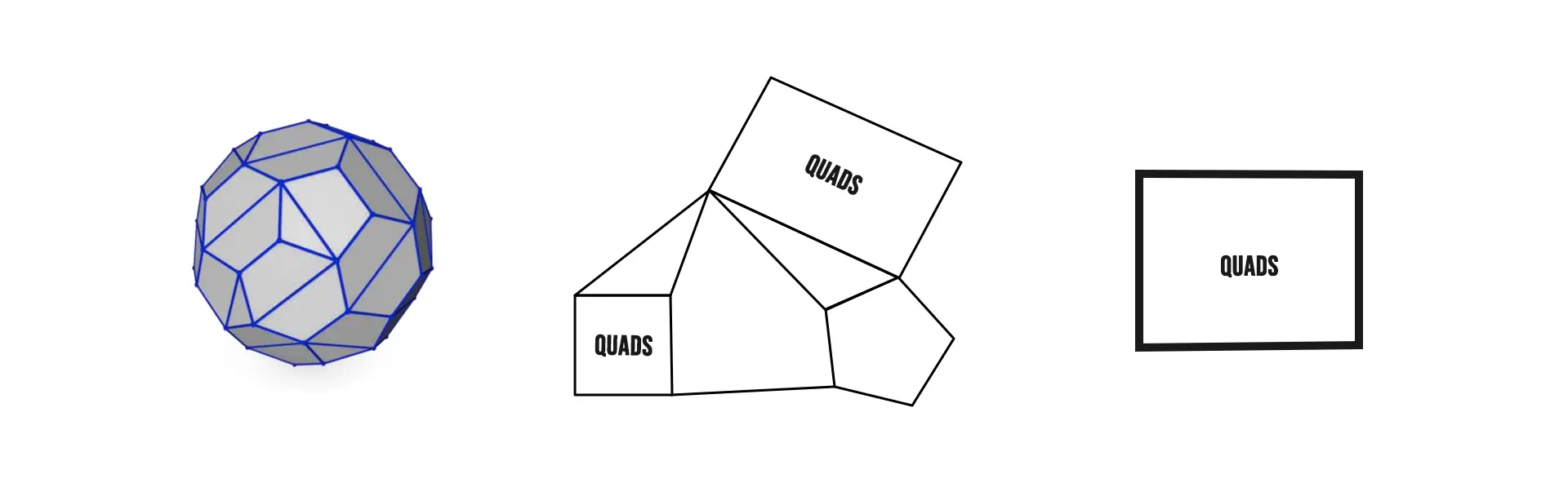 Quad types of polygons in 3d modeling examples