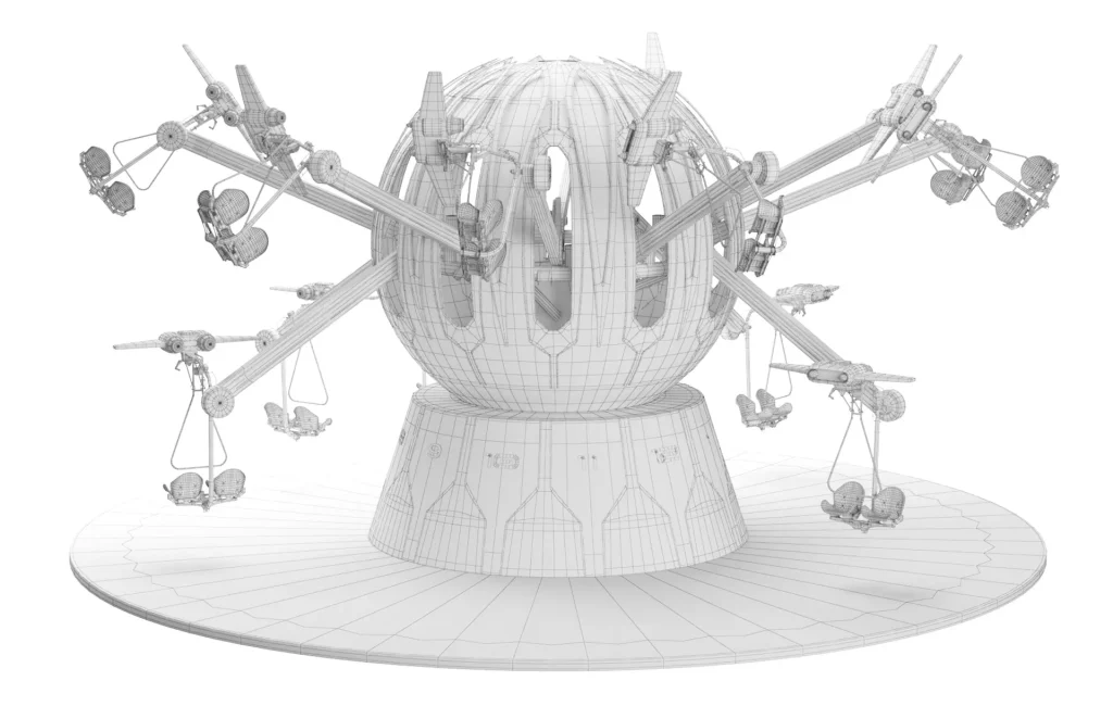 Carnival Swing Ride clay 3d modeling with wireframe