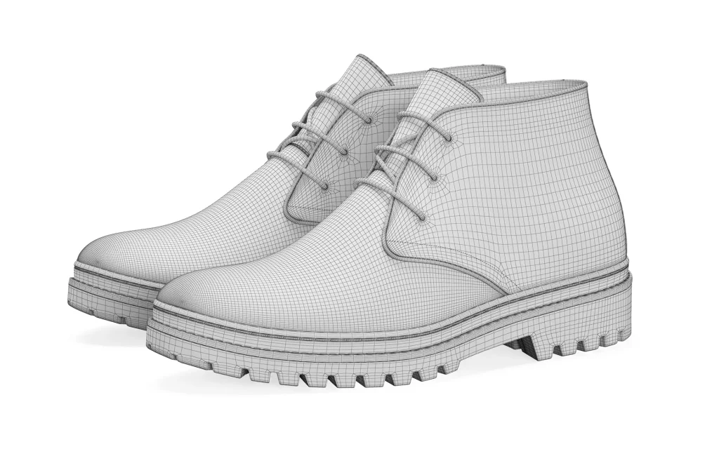Shoe clay 3d modeling with wireframe