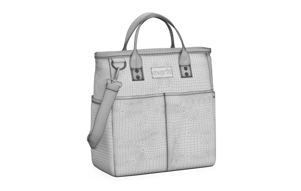 tote bag clay 3d modeling with wireframe