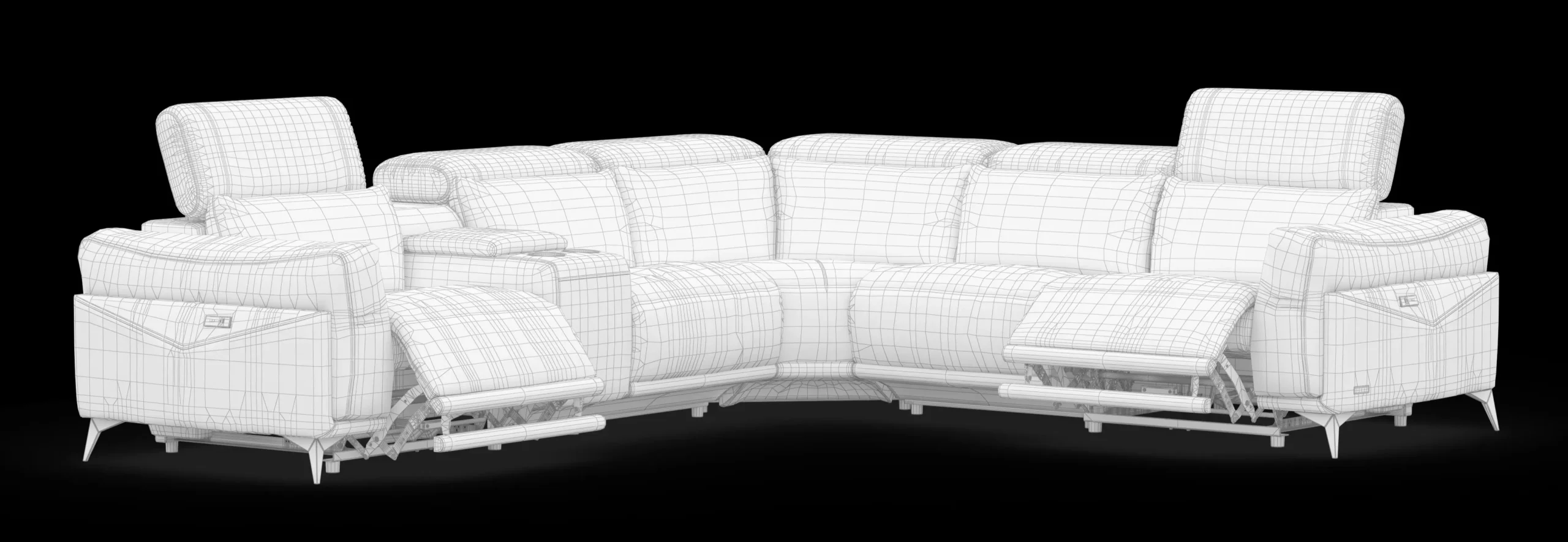 Low poly 3d furniture modeling wireframe render