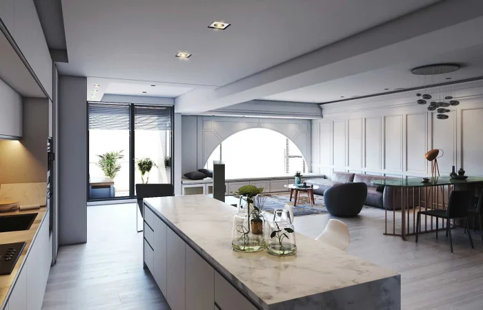modern kitchen interior 3d rendering